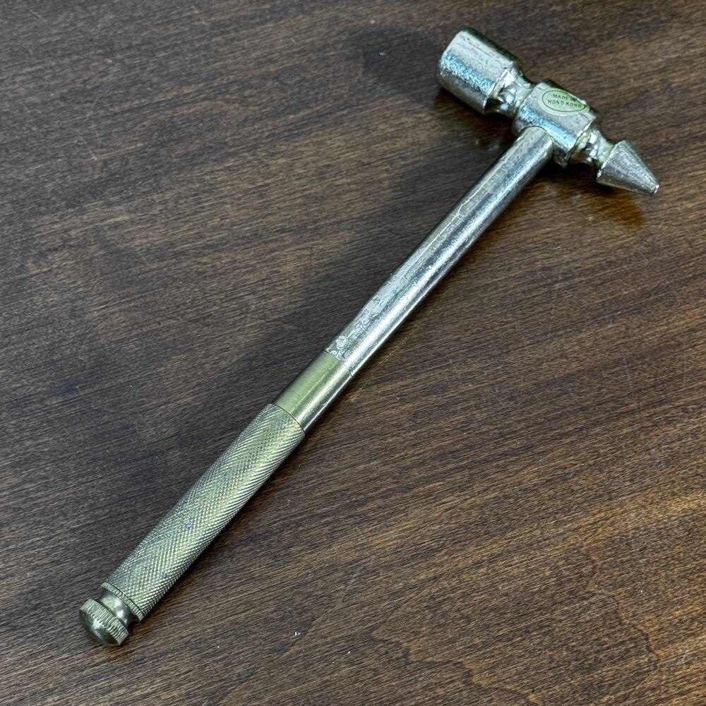 Vintage Brass-Tone Hammer and Screwdriver Tool Made in Hong Kong Jeweler Metal